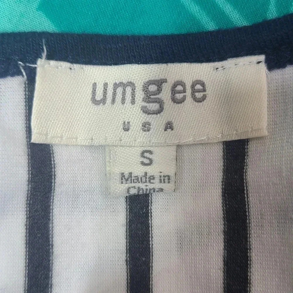 Umgee Tie Front Contrast Top Blouse Women's Small Navy Blue White Stripes - Picture 3 of 5